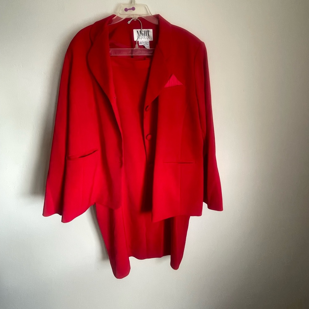 Night Studio New York vibrant red woman’s business suit